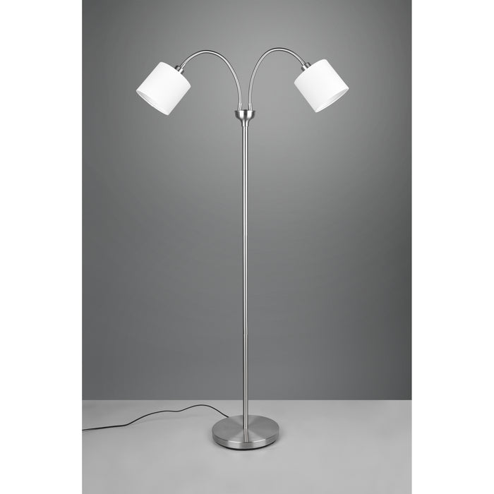 Trio Leuchten Tommy - Vloerlamp 2x E14 - Nikkel Mat - Wit