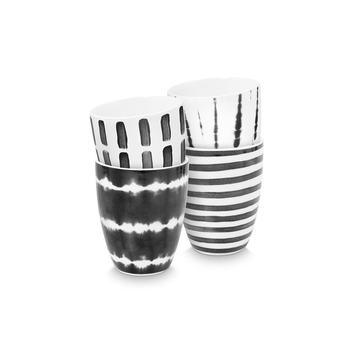 vtwonen - Mokken - Blauw, Wit - Porselein - 400ml - Set van 4