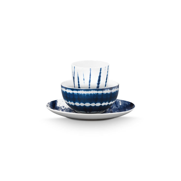 vtwonen - Tie dye Ontbijtset - Blauw, Wit - Porselein - Set van 3