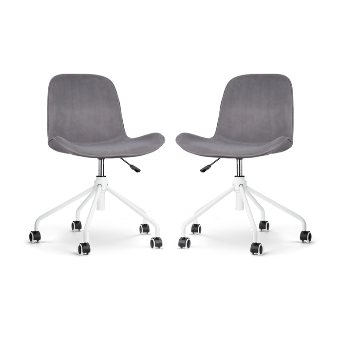 Nolon Nout-Fé Bureaustoelen Set van 2 - Velvet Grijs - Wit Onderstel