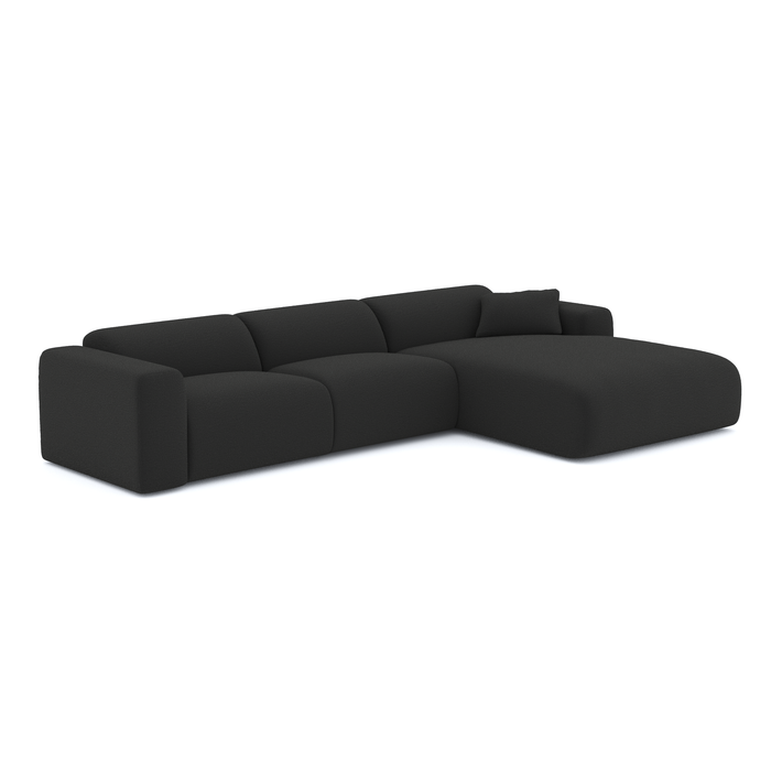 280cm brede rechthoekige sofa in zwarte bouclette stof