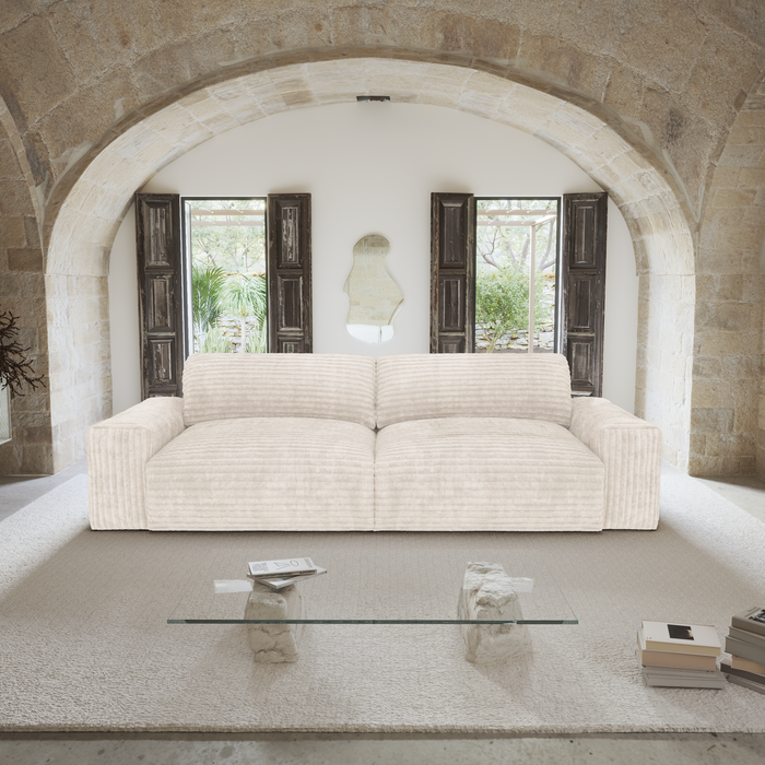 4-zits ribfluwelen bank XXL crème 220cm