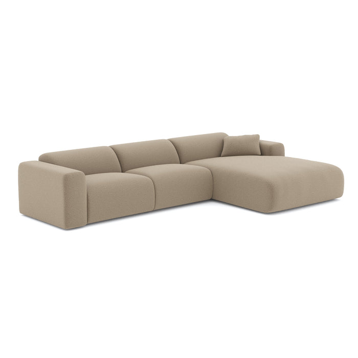 Brede rechthoekige sofa in taupe bouclette stof 280cm
