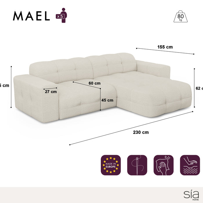 Rechthoekige 5-zitsbank in fluweel Donker antraciet 230cm