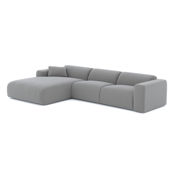 Sofa, brede linkerhoek, lichtgrijs geweven stof 280cm