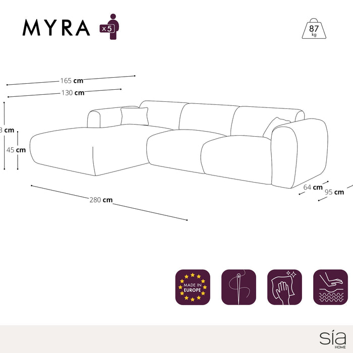 Sofa, brede linkerhoek, lichtgrijs geweven stof 280cm