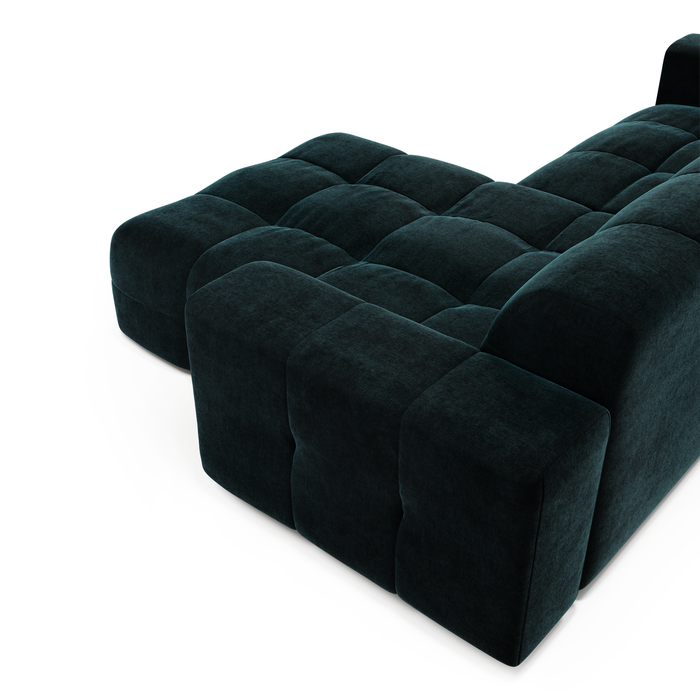 Rechthoekige 5-zitsbank in pauwblauw fluweel 230cm