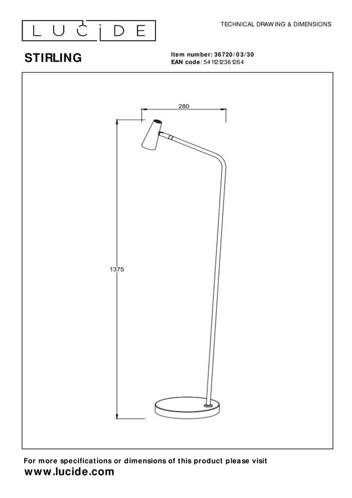 Lucide STIRLING Vloerlamp - Zwart