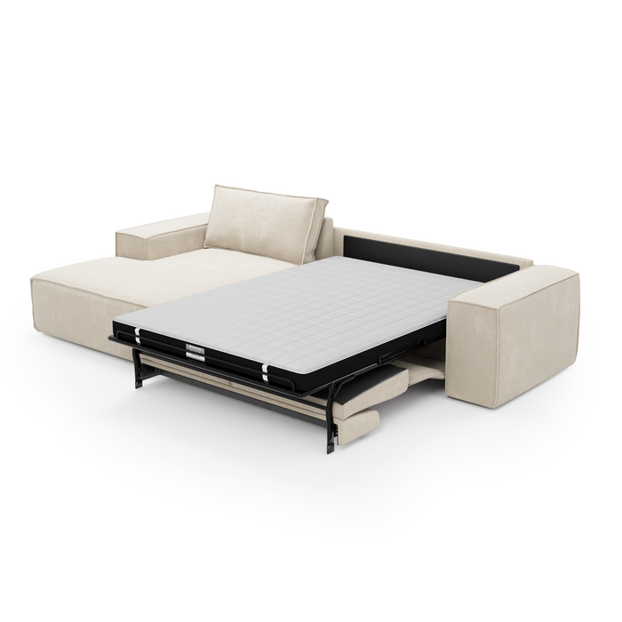 Slaapbank linkerhoek crème fluwelen matras 140cm