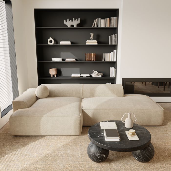 Hoekbanken links ANIA 4 personen Fluweel Crème