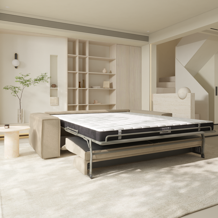 Express slaapbank dunlopillo beige gedessineerd fluweel 160cm