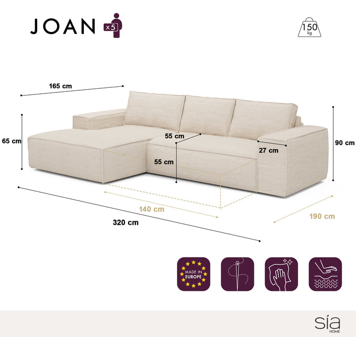 Hoekbanken links JOAN 5 personen Fluweel Grijs