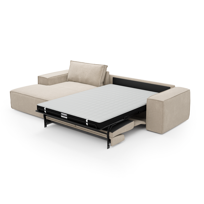 Slaapbank linkerhoek beige fluwelen matras 140cm