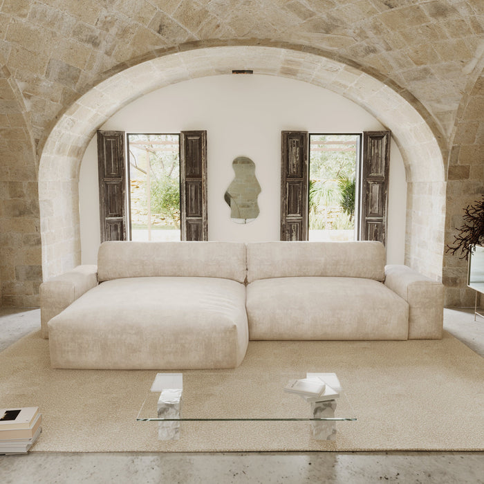 Sofa linkerhoek fluweel crème 310cm