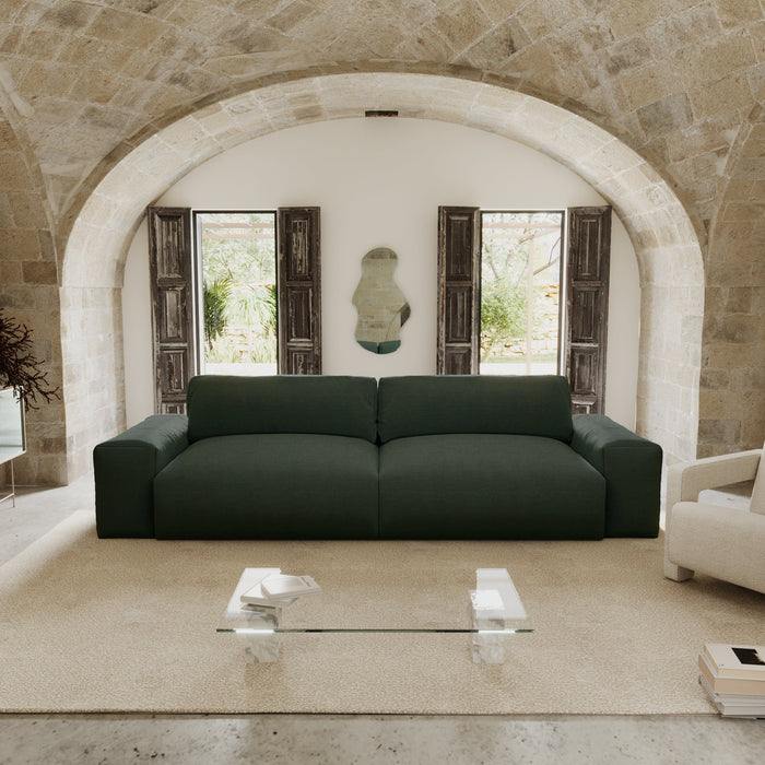 4-zitsbank in zacht aanvoelende geweven stof kaki groen 240cm