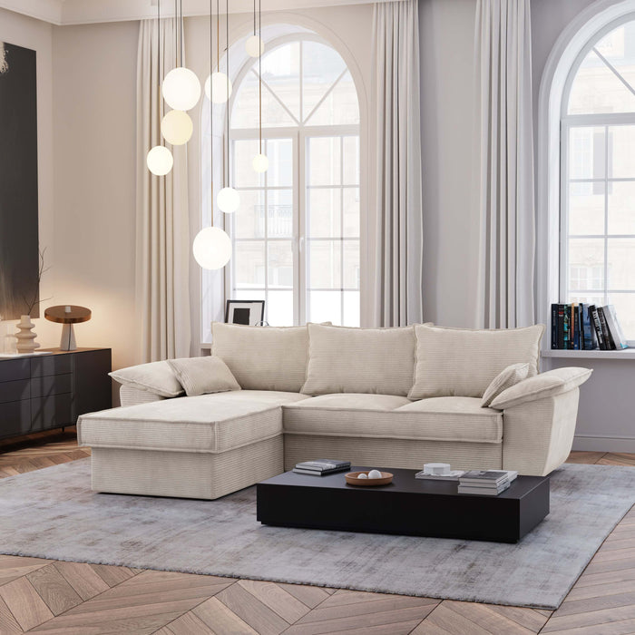 Sofa linker hoekcommode corduroy creme 257cm