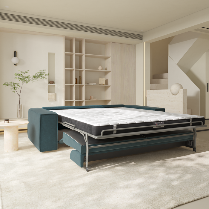 Express slaapbank dunlopillo blauw fluweel 160cm