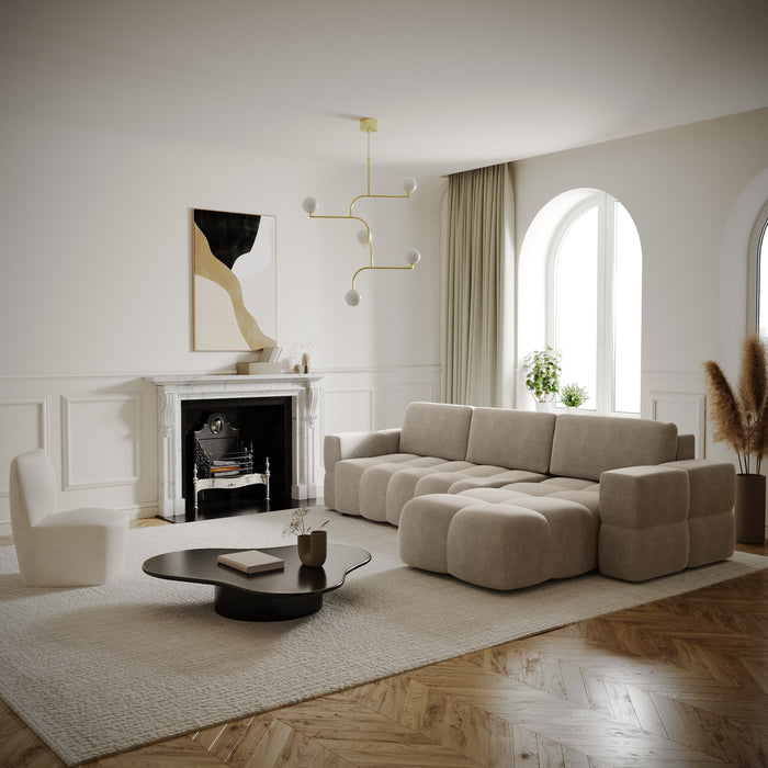 Taupe fluwelen hoekbank 286cm