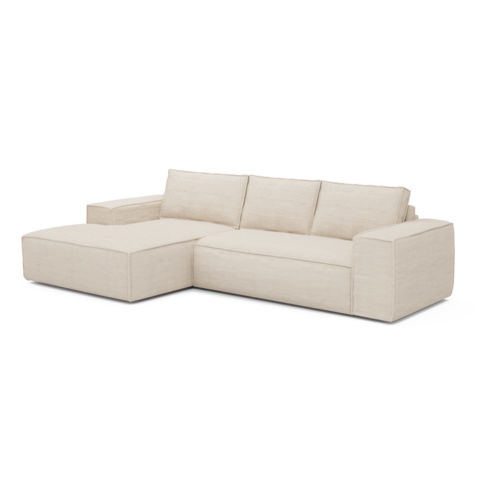 Slaapbank links hoek dunlopillo crème ribfluweel 140cm