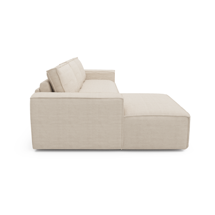 Slaapbank links hoek dunlopillo crème ribfluweel 140cm