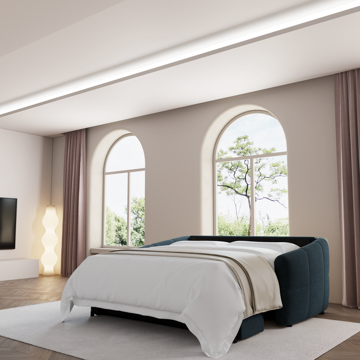 Dunlopillo Express slaapbank in pauwblauw fluweel, 140 cm