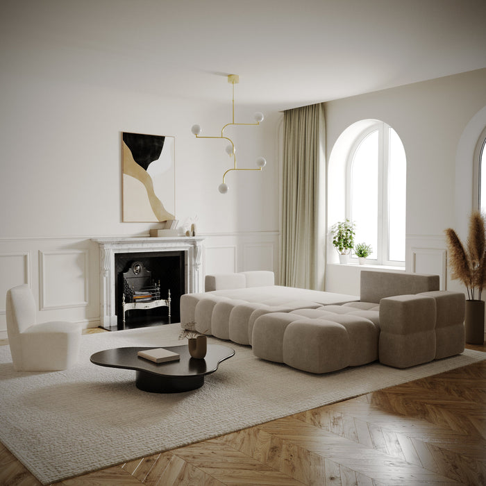 Taupe fluwelen hoekbank 286cm