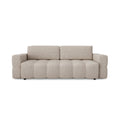 4-zits slaapbank in walnoten kast met beige bouclette stof