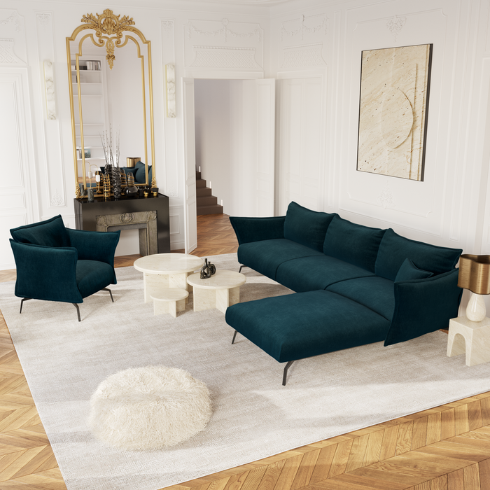 Pauwblauw fluwelen rechter hoekbank