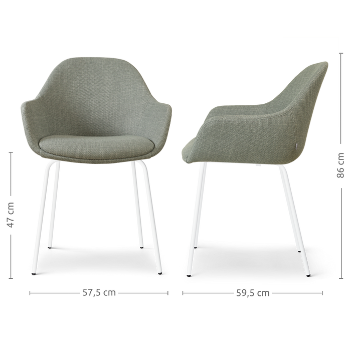 Nolon Nora-Mae Eetkamerstoel Saliegroen - Armleuning - Witte Poten