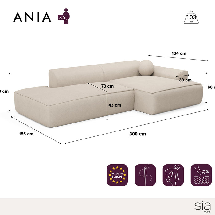 Taupe fluwelen hoekbank 300cm