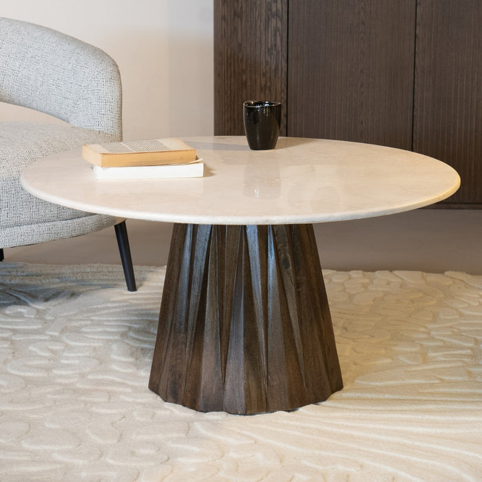 Giga Meubel - Salontafel Rond 90cm - Marmer|Mangohout - Faiza