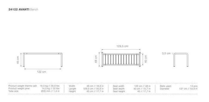 Avanti eetbank 129,5 Thermo Ash|Muted White