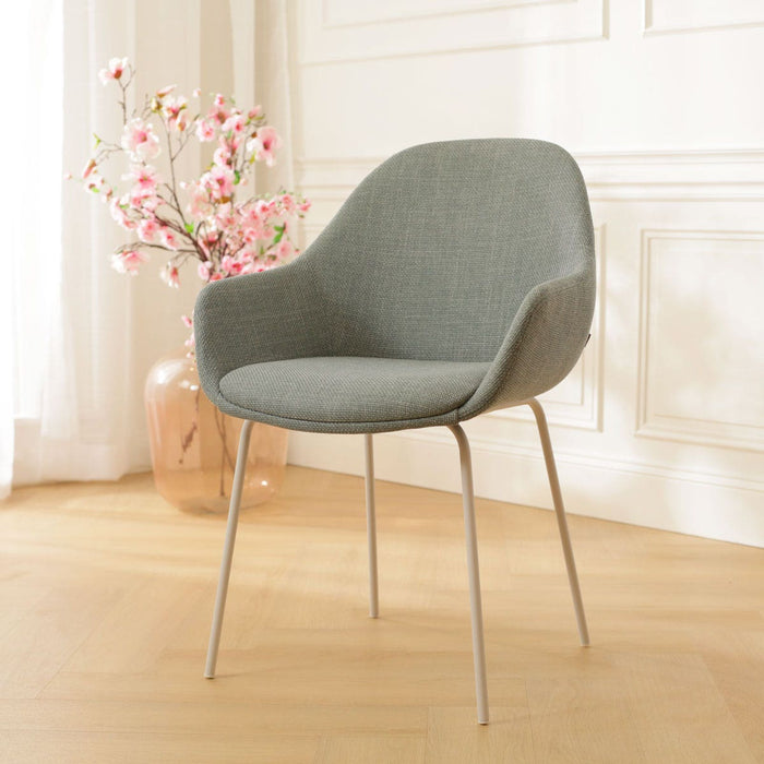 Nolon Nora-Mae Eetkamerstoel Saliegroen - Armleuning - Witte Poten