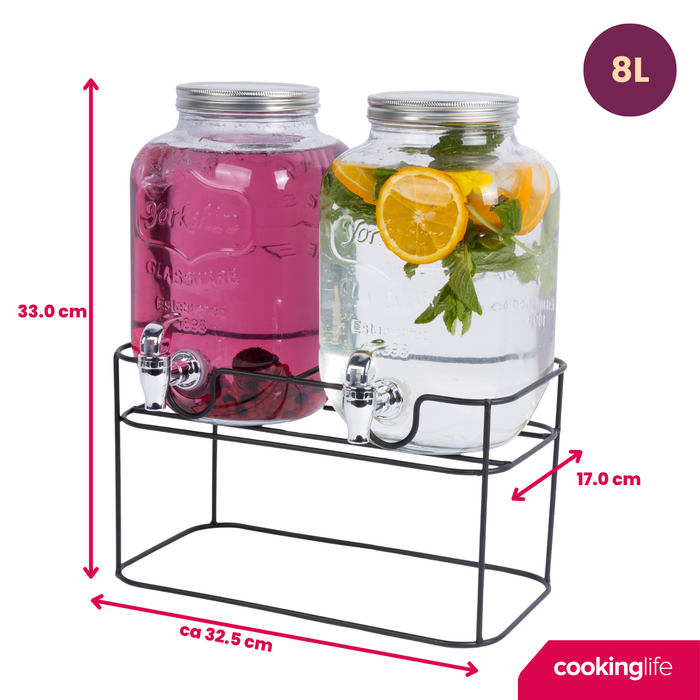 Cookinglife Dubbele Drankdispenser - met houder - 2 x 4 liter