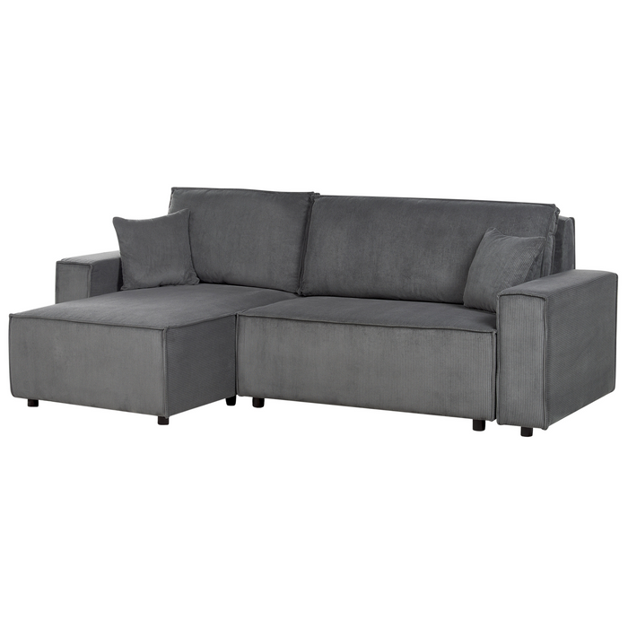 Beliani - ABACKA - Slaapbank - Grafietgrijs - Rechtszijdig - Corduroy