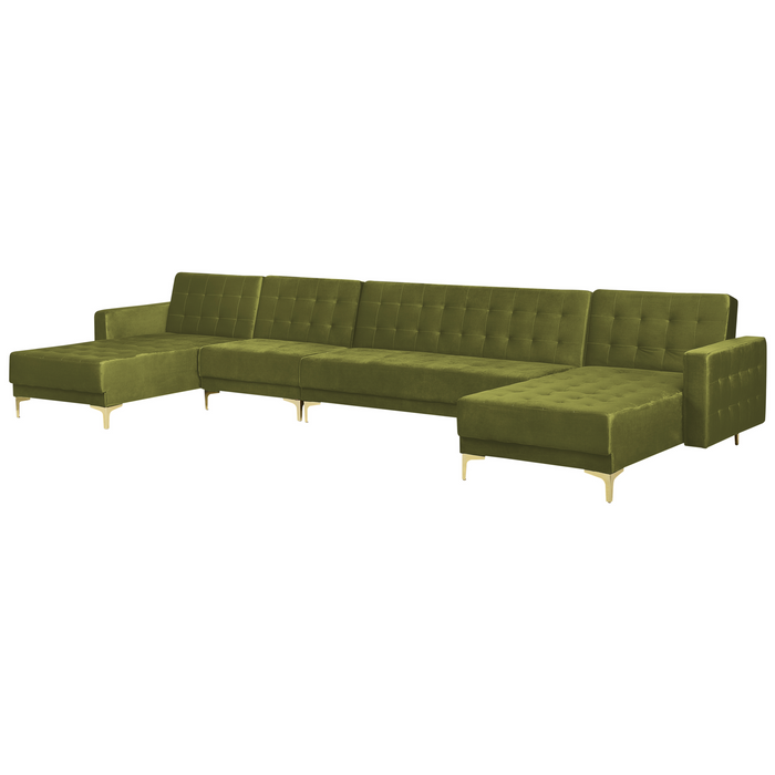 Beliani-ABERDEEN-Bank U-vormig met ottomaan-Olijfgroen-6-zits-Fluweel