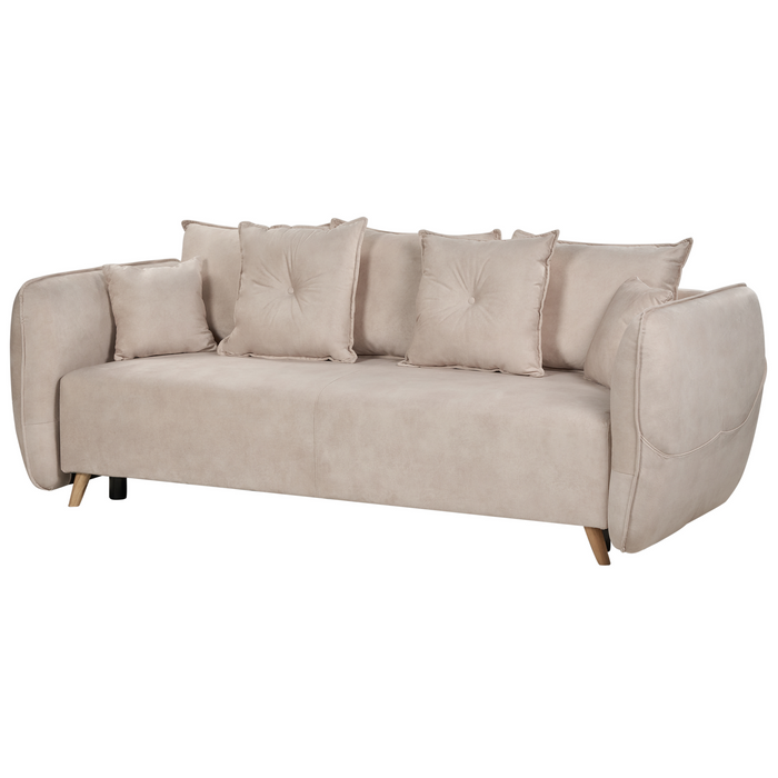 Beliani - VALLANES - Slaapbank met opbergruimte - Lichtbeige - Fluweel