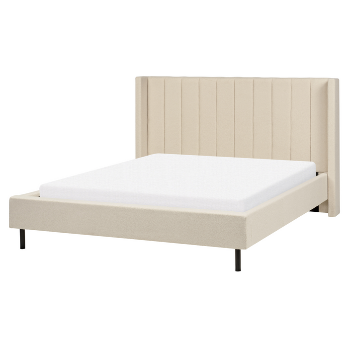 Beliani-VILETTE -Tweepersoonsbed-Lichtbeige-160 x 200 cm-Bouclé