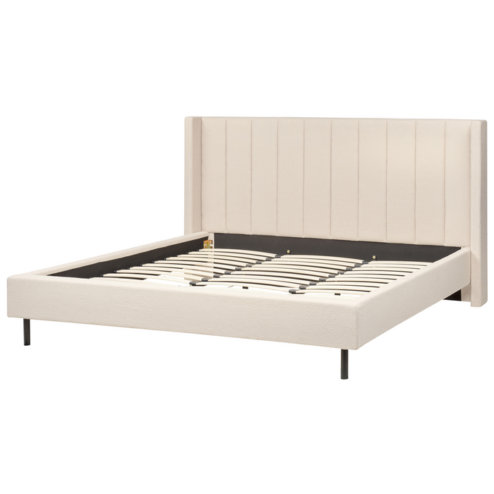 Beliani-VILETTE -Tweepersoonsbed-Lichtbeige-180 x 200 cm-Bouclé