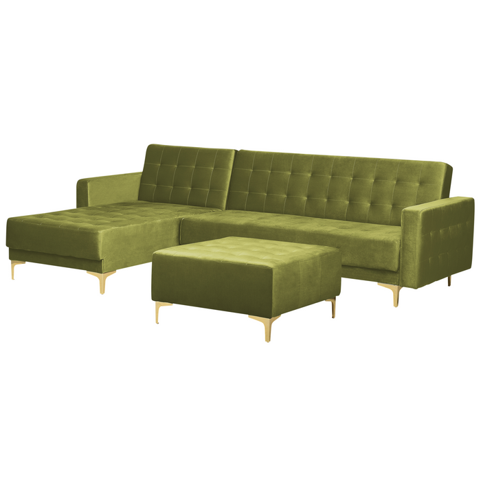Beliani-ABERDEEN-Hoekslaapbank ottomaan-Olijfgroen-Rechts-Fluweel