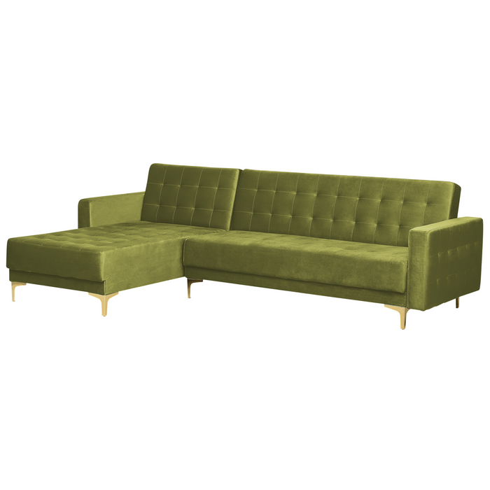 Beliani-ABERDEEN-Hoekslaapbank ottomaan-Olijfgroen-Rechts-Fluweel