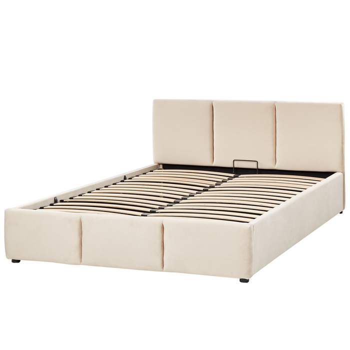 Beliani - BOUSSE - Boxspring - Lichtbeige - 140 x 200 cm - Fluweel