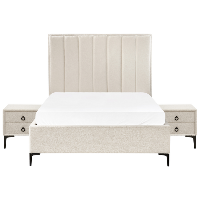 Beliani-SEZANNE-Slaapkamerset-Gebroken wit-140 x 200 cm-Bouclé