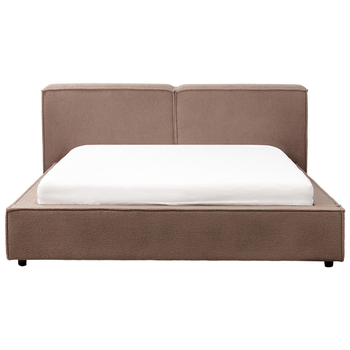 Beliani - LINARDS - Tweepersoonsbed - Bruin - 160 x 200 cm - Bouclé