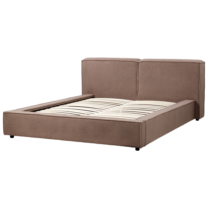 Beliani - LINARDS - Tweepersoonsbed - Bruin - 160 x 200 cm - Bouclé