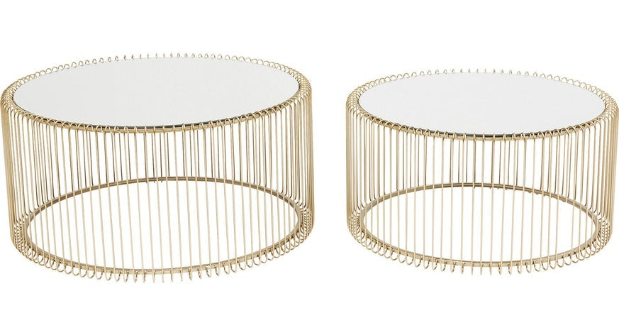 Kare Design Wire Salontafel - Set Van 2 - Messing Met Glas