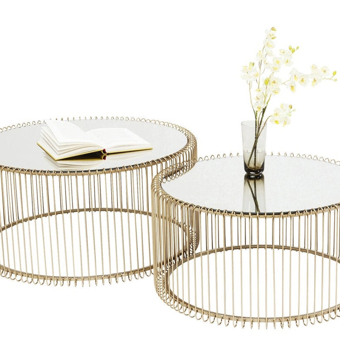 Kare Design Wire Salontafel - Set Van 2 - Messing Met Glas