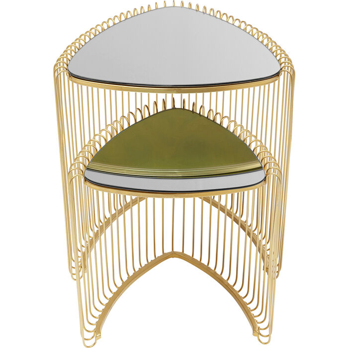 Kare Design Wire Bijzettafel Triangle - Set Van 2 - Messing Met Glas
