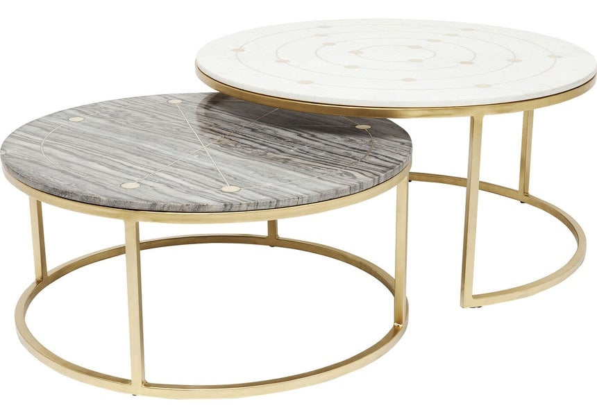 Kare Design Mystic Round Bijzettafel - Set Van 2 - Marmer En Messing