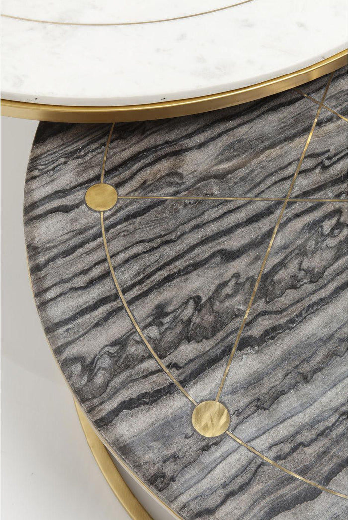 Kare Design Mystic Round Bijzettafel - Set Van 2 - Marmer En Messing